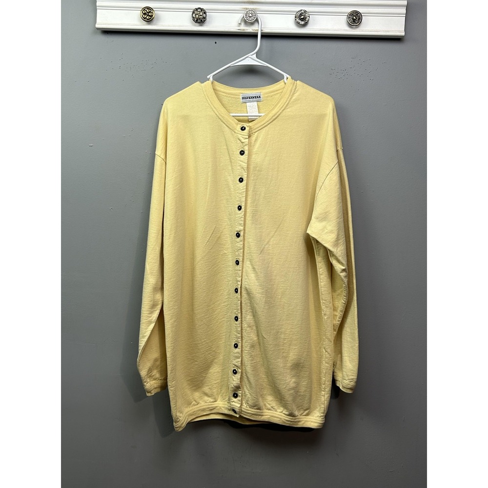 Silverwear Sweater‎ Mens Medium Yellow Button Front Cotton Knit Made USA